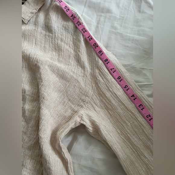 TAHARI 100% Linen Shirt Womens Large Beige Cream Natural European Flax Button Up - Picture 8 of 9